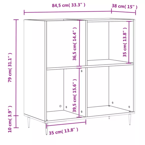 Magasfényű fehér szerelt fa hanglemezszekrény 84,5 x 38 x 89 cm
