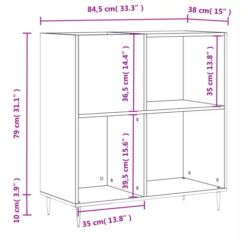 Barna tölgy színű szerelt fa hanglemezszekrény 84,5x38x89 cm