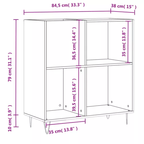 Fekete szerelt fa hanglemezszekrény 84,5 x 38 x 89 cm