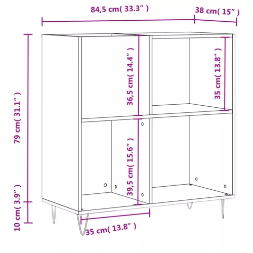 Betonszürke szerelt fa hanglemezszekrény 84,5 x 38 x 89 cm