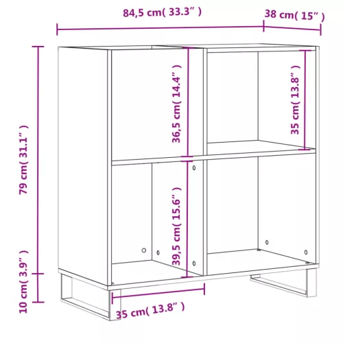 Betonszürke szerelt fa hanglemezszekrény 84,5 x 38 x 89 cm