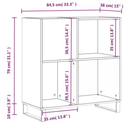 Füstös tölgy színű szerelt fa hanglemezszekrény 84,5x38x89 cm