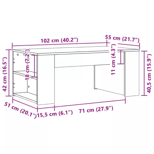 Betonszürke szerelt fa dohányzóasztal 102 x 55 x 42 cm