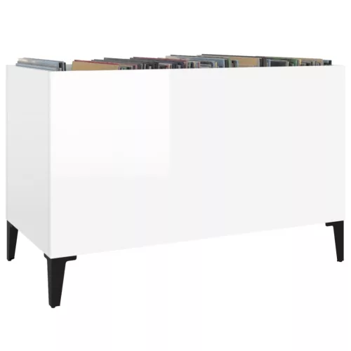 Magasfényű fehér szerelt fa hanglemezszekrény 74,5x38x48 cm