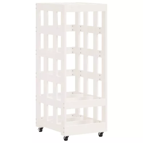 Fehér tömör fenyőfa rönktároló kerekekkel 40x49x110 cm