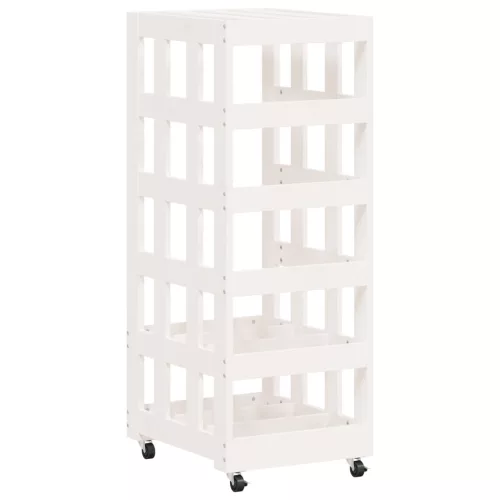 Fehér tömör fenyőfa rönktároló kerekekkel 40x49x110 cm