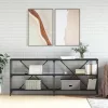 Fekete szerelt fa és vas tálalóasztal 180x30x75 cm