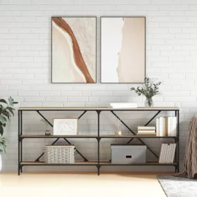   Sonoma tölgy színű szerelt fa és vas konzolasztal 180x30x75 cm