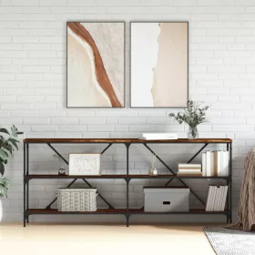   Füstös tölgy színű szerelt fa és vas tálalóasztal 180x30x75 cm