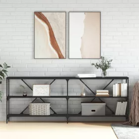 Fekete szerelt fa és vas tálalóasztal 200x30x75 cm