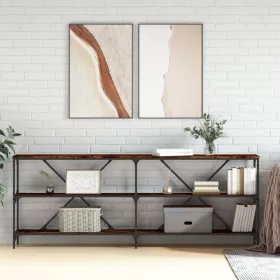   Sonoma tölgy színű szerelt fa és vas konzolasztal 200x30x75 cm