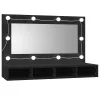 Fekete tükrös szekrény LED-ekkel 90x31,5x62 cm