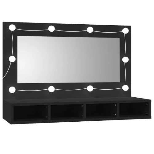 Fekete tükrös szekrény LED-ekkel 90x31,5x62 cm