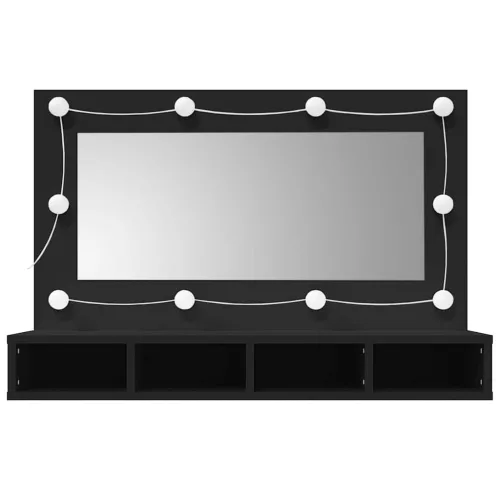 Fekete tükrös szekrény LED-ekkel 90x31,5x62 cm