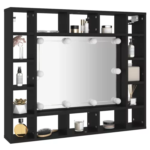 Fekete LED-es tükrös szekrény 91x15x76,5 cm