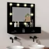 Fekete tükrös szekrény LED-ekkel 60 x 31,5 x 62 cm