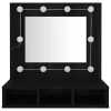 Fekete tükrös szekrény LED-ekkel 60 x 31,5 x 62 cm