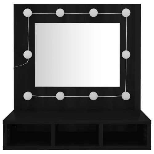 Fekete tükrös szekrény LED-ekkel 60 x 31,5 x 62 cm