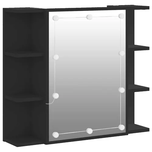 Fekete tükrös szekrény LED-ekkel 70 x 16,5 x 60 cm