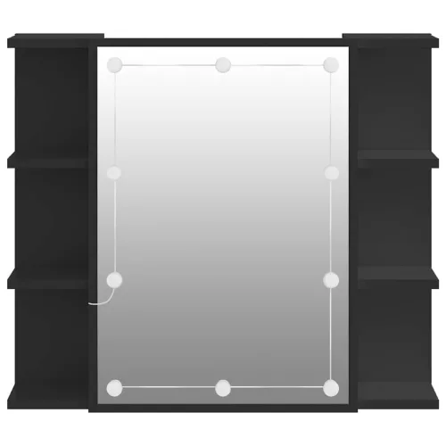 Fekete tükrös szekrény LED-ekkel 70 x 16,5 x 60 cm
