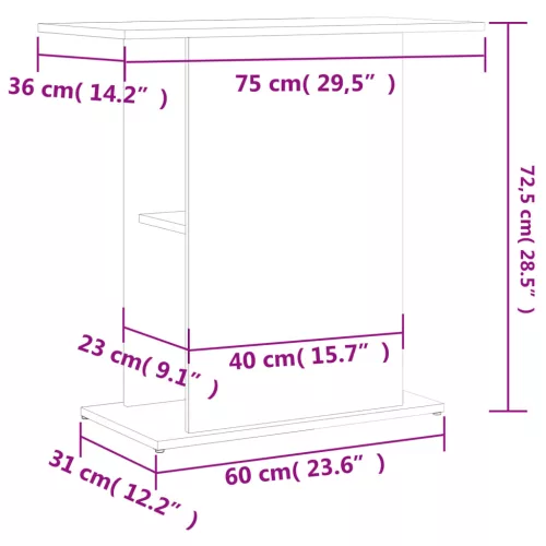 Füstös tölgy szerelt fa akváriumtartó állvány 75x36x72,5 cm