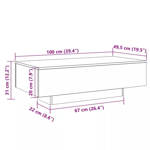 Fekete szerelt fa dohányzóasztal 100x49,5x31 cm
