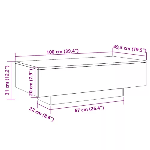 Szürke sonoma szerelt fa dohányzóasztal 100x49,5x31 cm