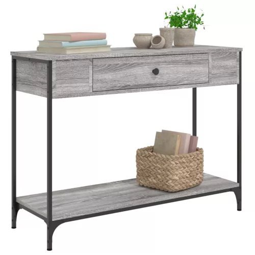 Szürke sonoma színű szerelt fa konzolasztal 100 x 34,5 x 75 cm