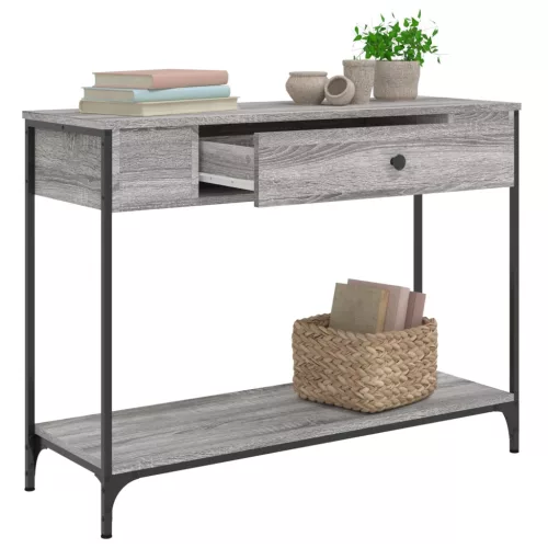 Szürke sonoma színű szerelt fa konzolasztal 100 x 34,5 x 75 cm