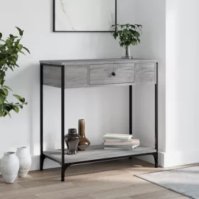   Szürke sonoma színű szerelt fa konzolasztal 75 x 34,5 x 75 cm