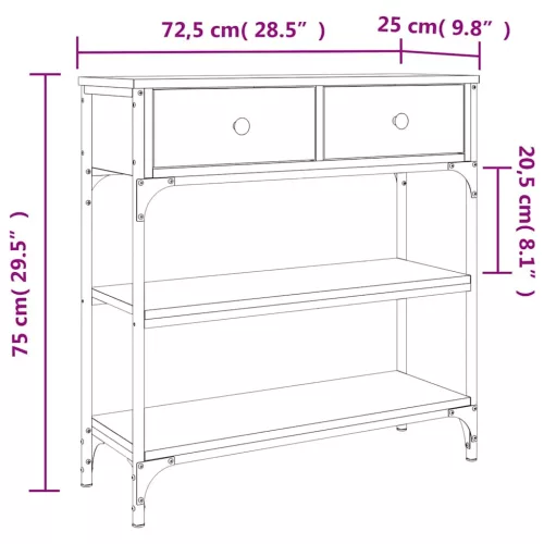 Füstös tölgy színű szerelt fa tálalóasztal 72,5x25x75 cm