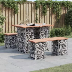   Tömörfa kerti asztal gabion mintával 100 x 70 x 72 cm Douglas