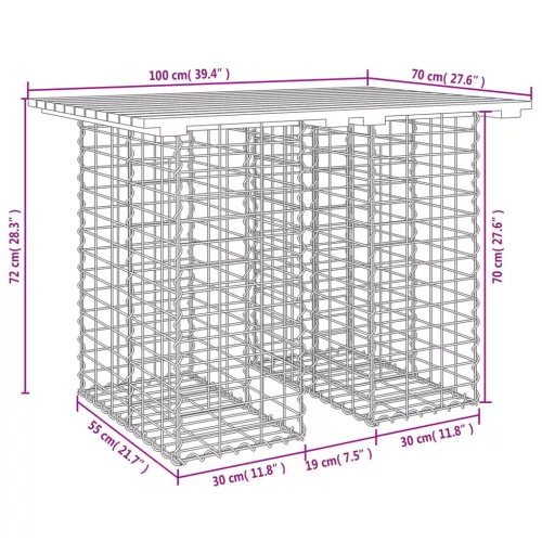 Tömörfa kerti asztal gabion mintával 100 x 70 x 72 cm Douglas