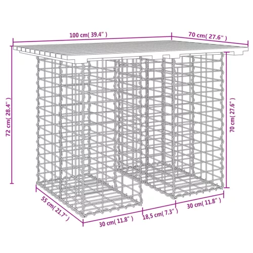 Gabion mintás impregnált fenyőfa kerti asztal 100 x 70 x 72 cm