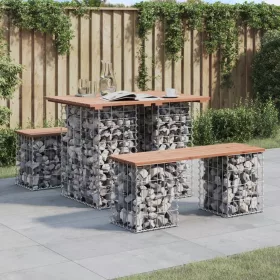   Tömörfa kerti asztal gabion mintával 100 x 70 x 72 cm Douglas