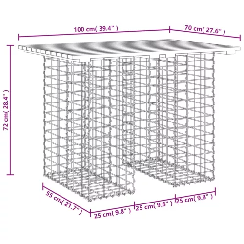 Gabion mintás impregnált fenyőfa kerti asztal 100 x 70 x 72 cm