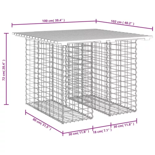 Tömör fenyőfa kerti asztal gabion mintával 100 x 102 x 72 cm