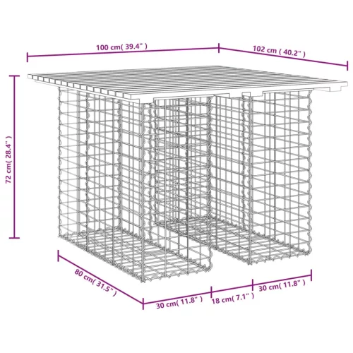 Tömörfa kerti asztal gabion mintával 100 x 102 x 72 cm Douglas