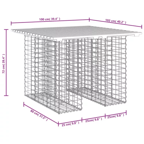 Tömörfa kerti asztal gabion mintával 100 x 102 x 72 cm Douglas