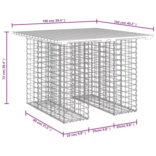 Gabion mintás kerti asztal impregnált fenyőfa 100 x 102 x 72 cm