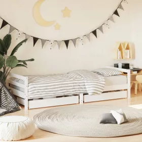   Fehér tömör fenyőfa gyerekágykeret fiókokkal 80 x 200 cm