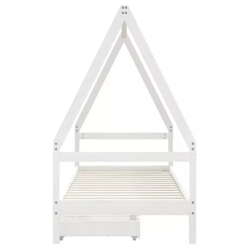 Fehér tömör fenyőfa gyerekágykeret fiókokkal 80 x 200 cm