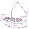 Fekete tömör fenyőfa gyerekágykeret fiókokkal 80 x 200 cm