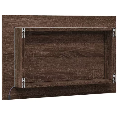 Barna tölgy szerelt fa LED-es fürdőszobatükör 60 x 8,5 x 38 cm