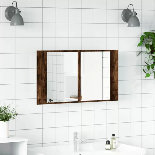 Füstös tölgy akril LED-es tükrös fürdőszobaszekrény 80x12x45 cm