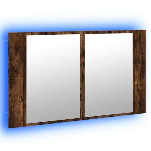 Füstös tölgy akril LED-es tükrös fürdőszobaszekrény 80x12x45 cm