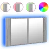 Szürke sonoma akril LED-es tükrös fürdőszobaszekrény 80x12x45cm