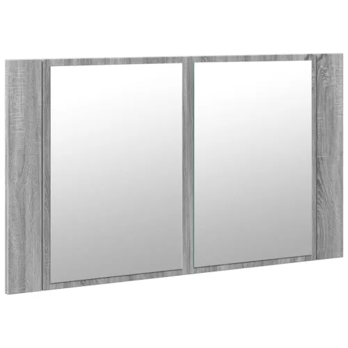 Szürke sonoma akril LED-es tükrös fürdőszobaszekrény 80x12x45cm