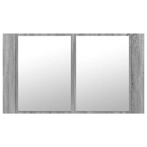 Szürke sonoma akril LED-es tükrös fürdőszobaszekrény 80x12x45cm