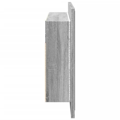 Szürke sonoma akril LED-es tükrös fürdőszobaszekrény 80x12x45cm